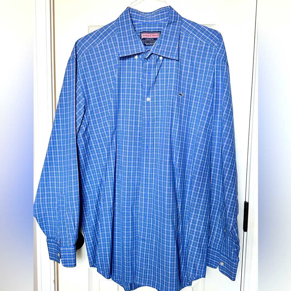 VINEYARD VINES Blue Plaid Checkered Long Sleeve Whale Shirt Button Down XL